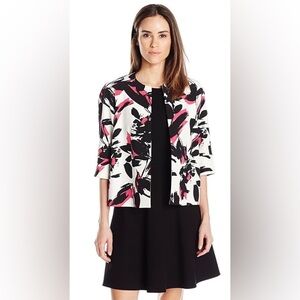 NWT Kasper Floral Flyaway Jacket Pink, White, Black Multi Sz 16